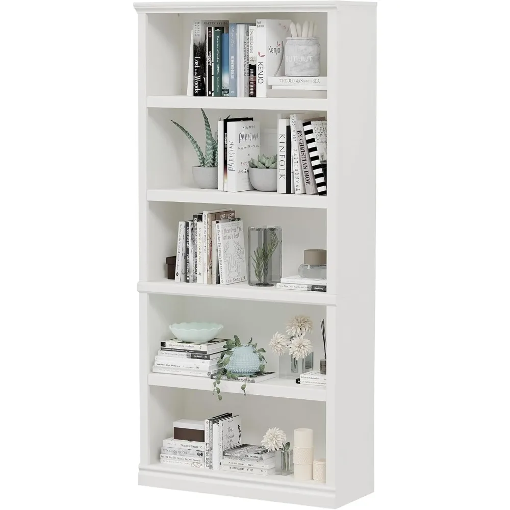 

70-Inch Tall White Bookcase, 5 Tiers Shelves Open Storage Bookshelf, 33 in Wide Anti-Tipping Design for Living Room & Office