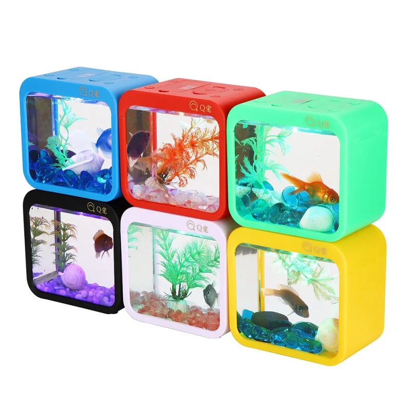 Battery type five-color changeable creative betta fish box light detachable seaweed mini small ecological landscaping aquarium