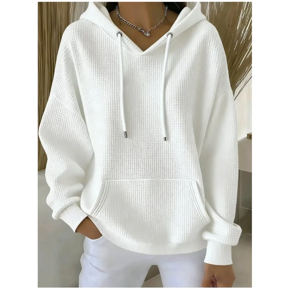 Casual Solid Color Hoodie Large Size Women's Loose Drawstring Pullover Commuting Daily Office Long Sleeve Fashion Hoodie Y2K