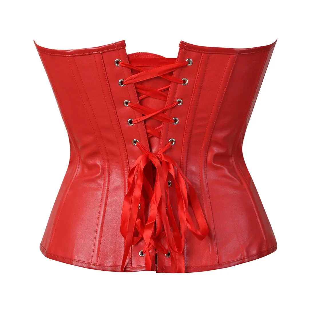 Sapubonva-Corset en Cuir Noir Synthétique pour Femme, Bustier Modelant les Médicaments, Lingerie Grande Taille