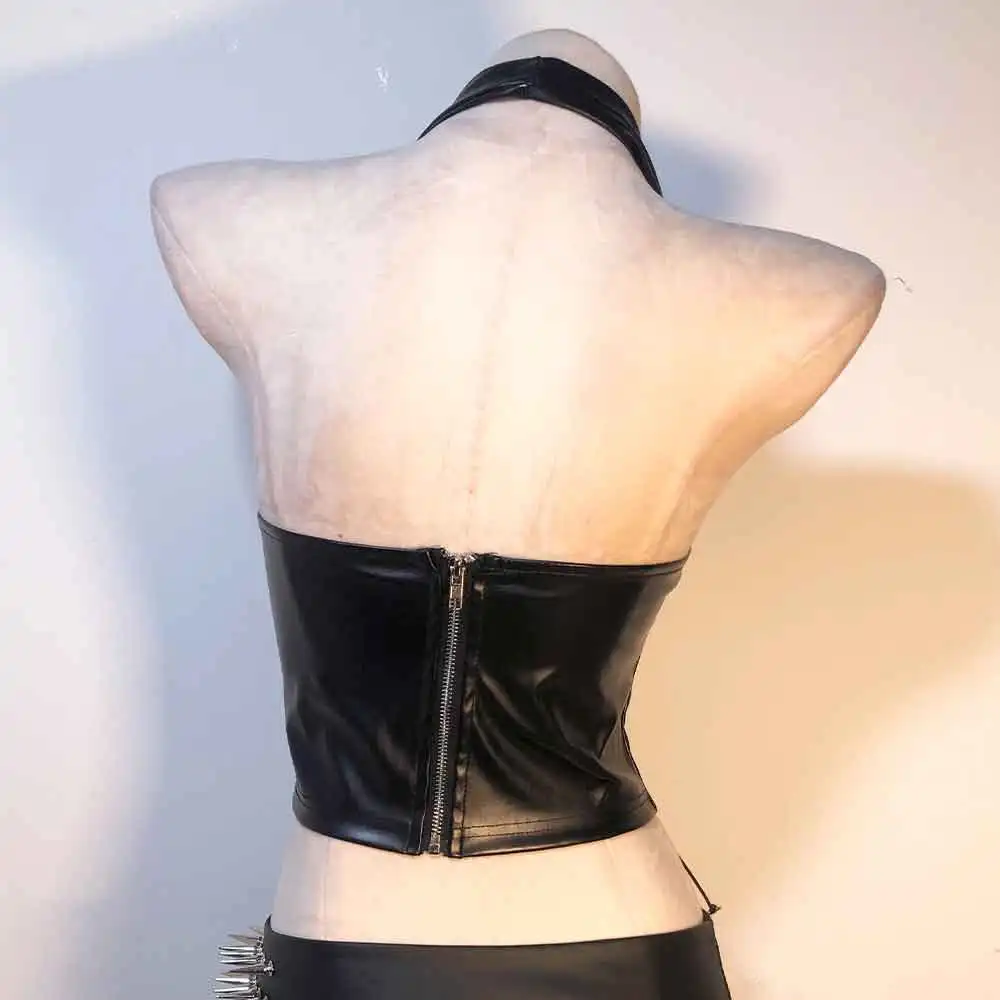 Goth Tops Punk Rock Clothes Spikes 2026 Y2K T-shirt Rave Festival Kawaii Grunge Pin PU leather Black Emo Clothing Gothic Tank