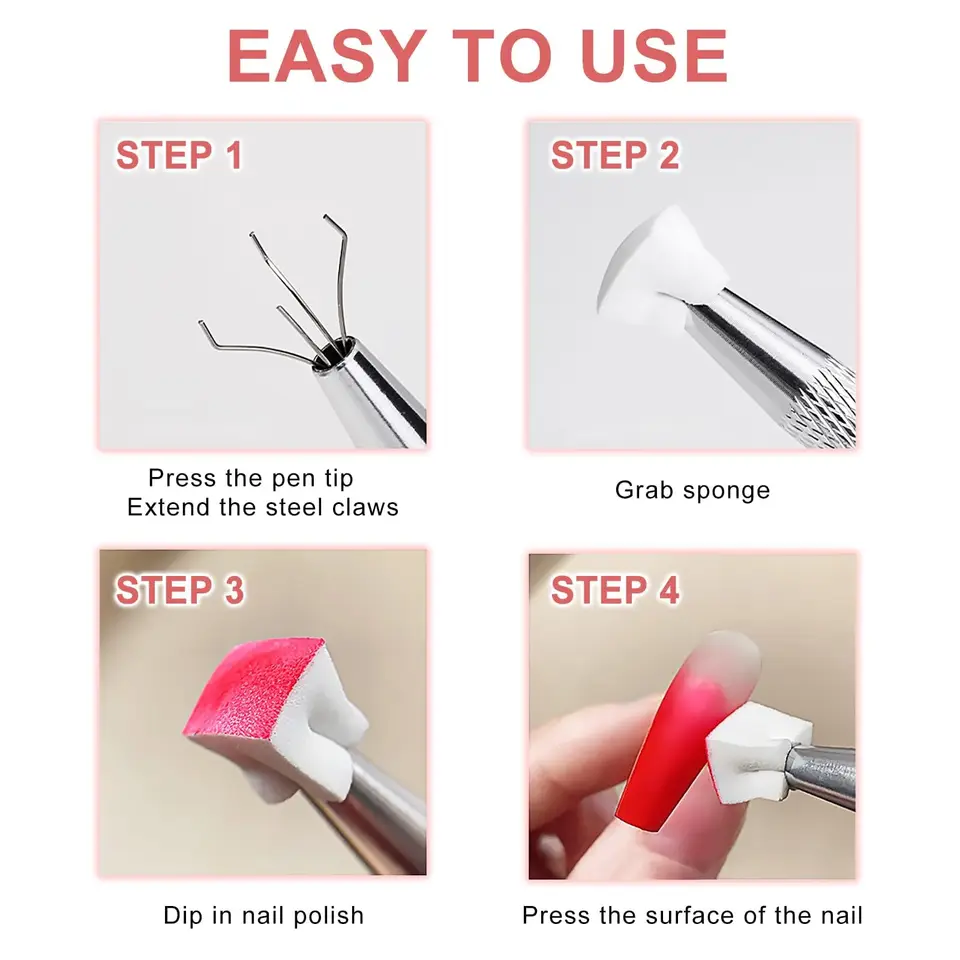 LINMANDA Esponjas para uñas para arte ombre Esponja de uñas con agarre metálico Pinceles de uñas Almacenamiento y caja para diseño de uñas Manicura DIY 3