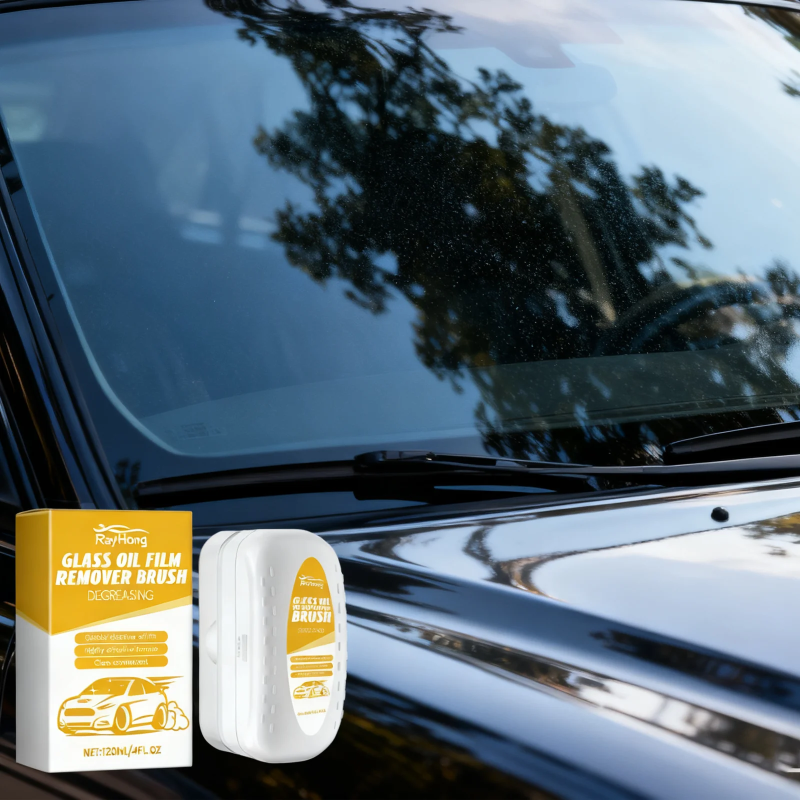 Rayhong Car Glass Cleaning Brush - Stain & Oil Removal with Waterproof Rainproof Effect Auto Window Cleaner