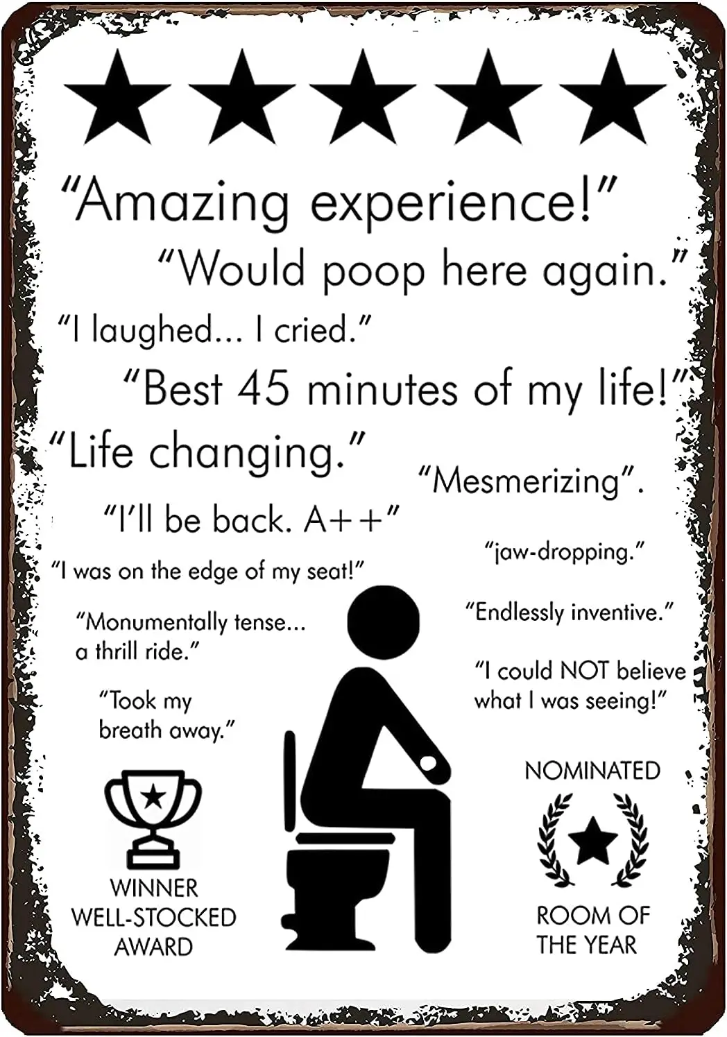 Retro Vintage Toilet Reviews Metall-Blechschild für Zuhause, Bar, Café, Restaurant, Wanddekoration