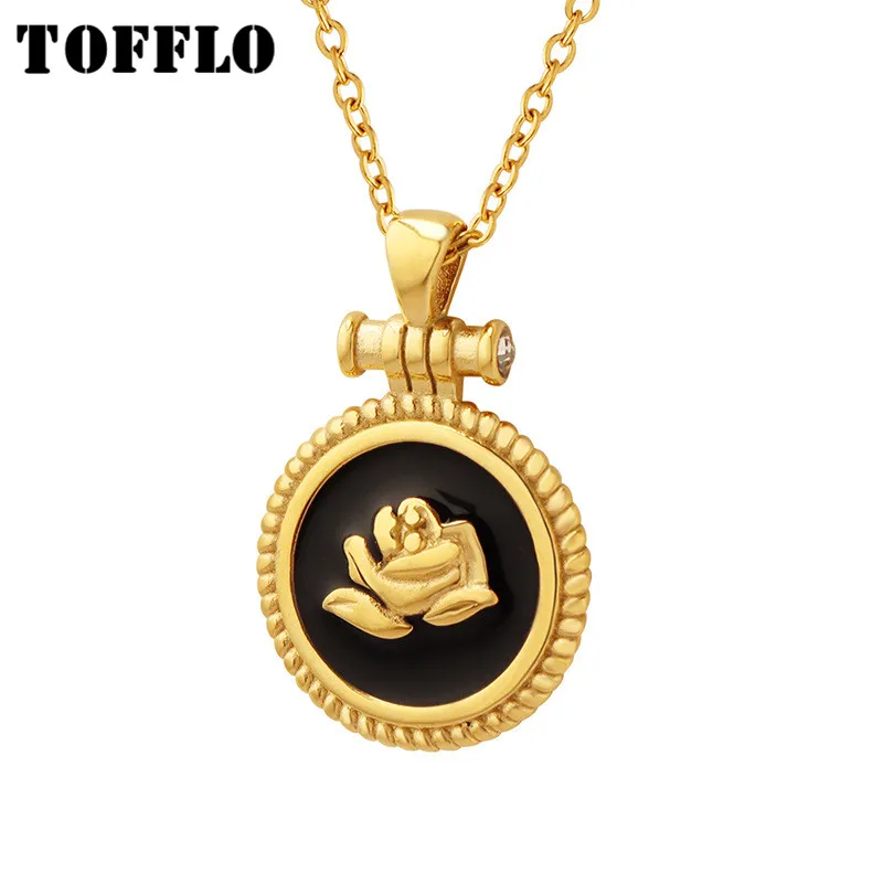 

TOFFLO Stainless Steel Jewelry Oil Dripping Rose Pendant Necklace Women's Fashion Simple Collarbone Chain BSP1224