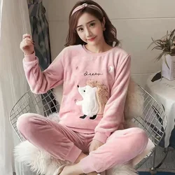 Thickened Warm Flannel Pyjamas Women Autumn Winter Sleepwear Loungewear tops and Trousers Coral Fleece Ladies Nightwear Homewear