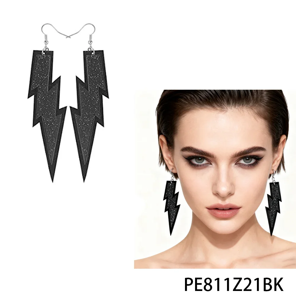 

Серьги-гвоздики PESENAR Glam Rock с черными блестками и молниями — острые эффектные украшения для вечеринок и уличного стиля