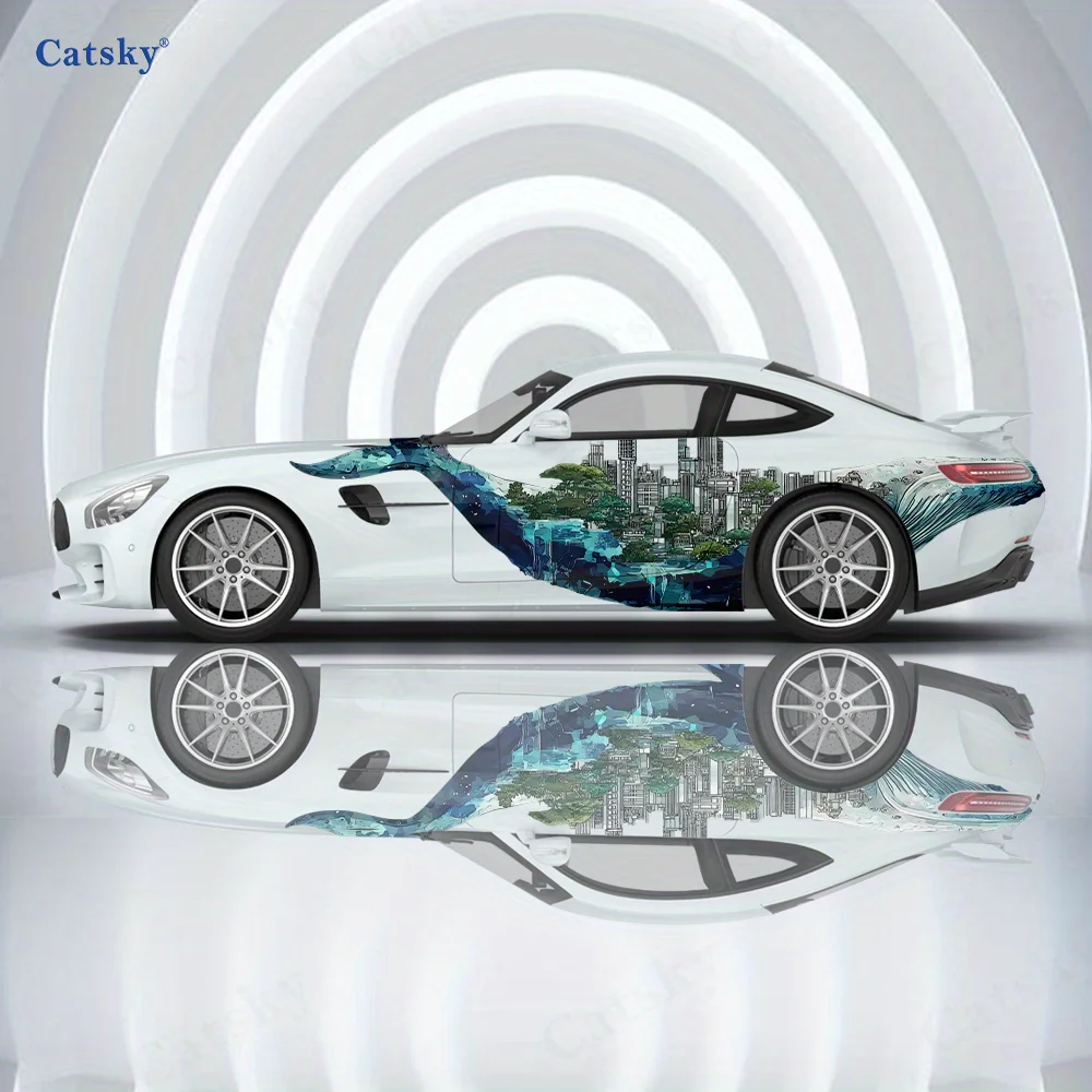 

Whale Back City Blue Car Vinyl Wraps Decal Self-adhesive PVC Sticker Suitable for Trucks SUV Decoration Auto Accessories Gift