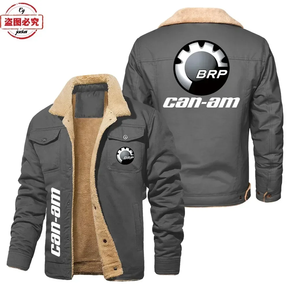 

CAN-AM Motorcycle Logo Printed Jacket Velvet Autumn and Winter Warm Men's Jacket Stand-up Collar Jacket Racing Cycling Suit