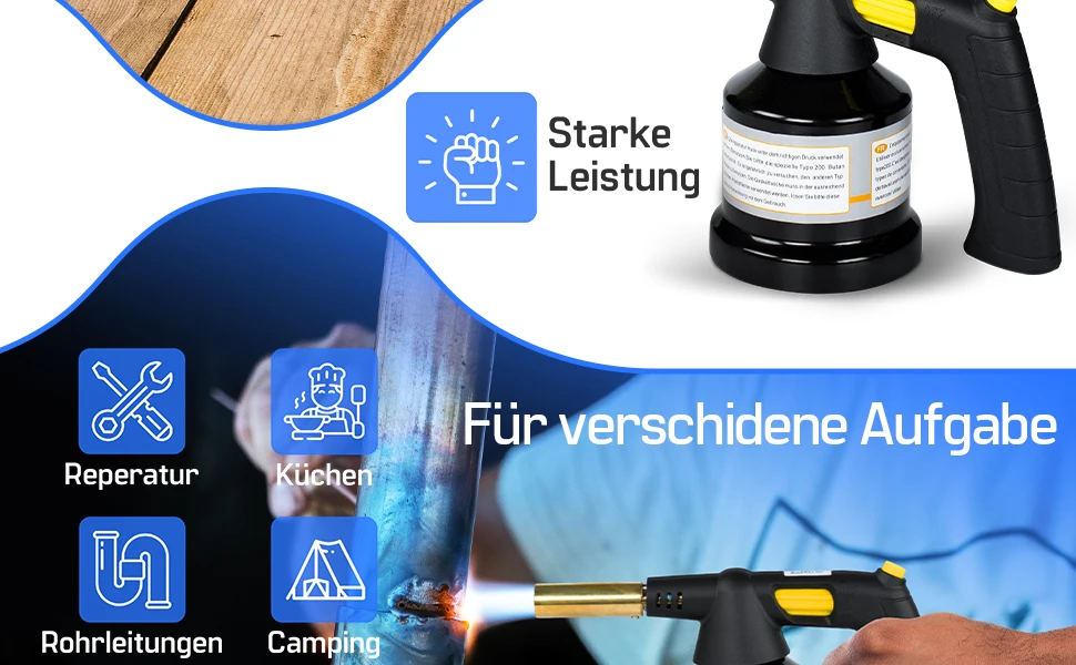 Z.M.C Gasbrenner 1,3 kW bis 1350°C mit Piezo-Zündung | Flambierbrenner & Lötbrenner mit einstellbarer Flamme, + optionale Kartuschen – Detail 3