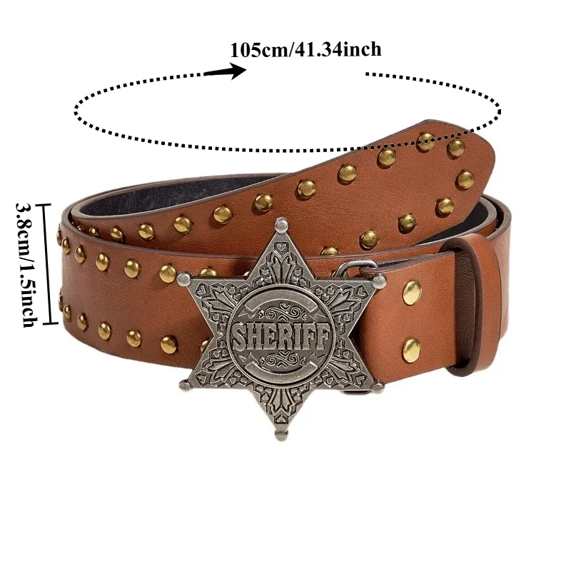 Fashionable Star-Patterned Square Studded Punk-Style Wide Belt Korean-Style Trendy Niche and Unique Women’s Belt for Jeans