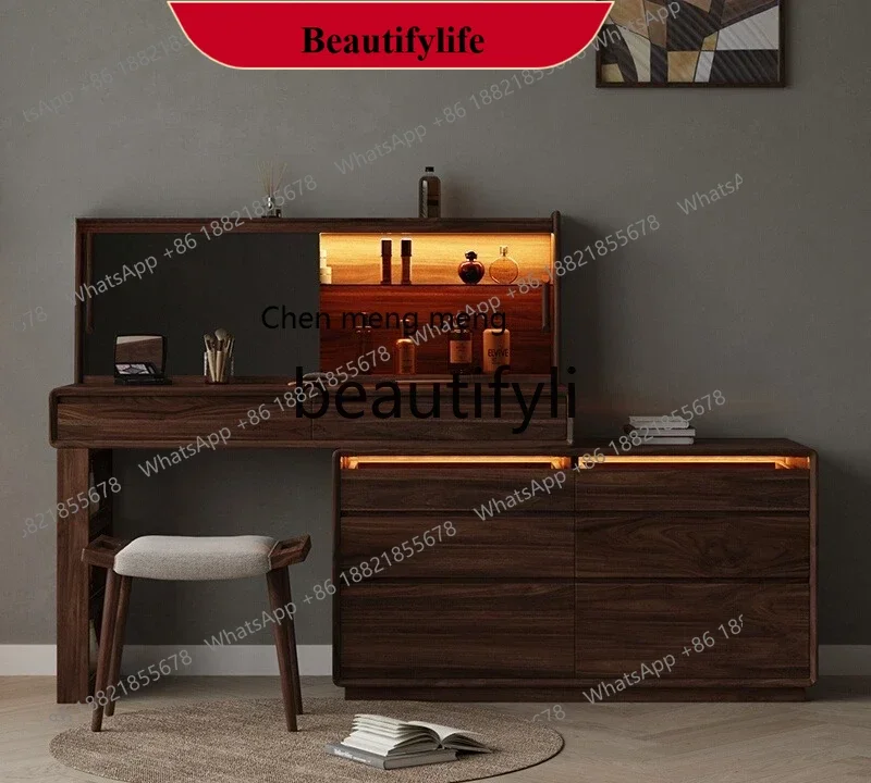 D178  North American black walnut dresser chest integrated bedroom light luxury retractable bedside cabinet