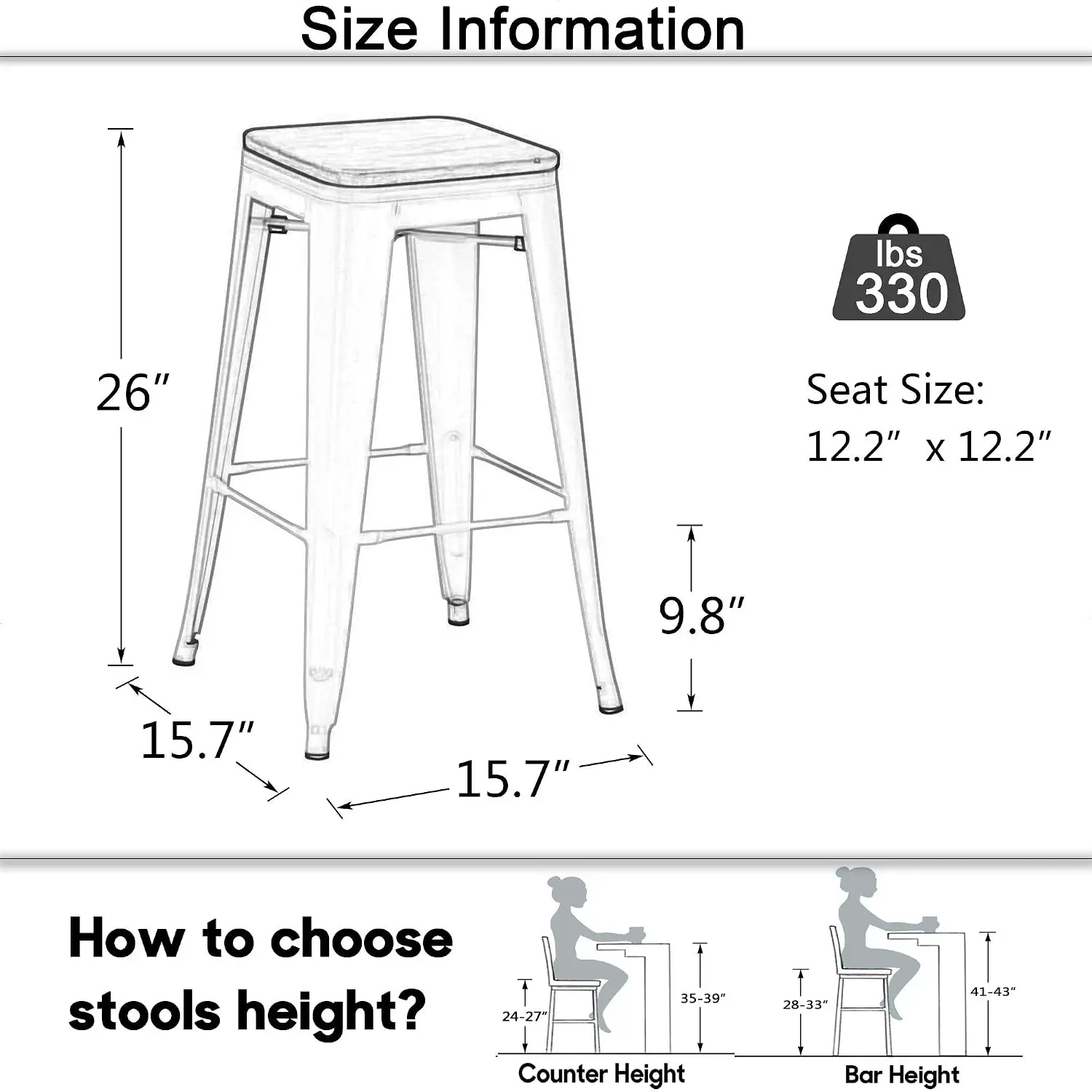 26 Inch Bar Stools Set Of 4 Stackable Backless Metal Counter Height Stools For Kitchen Island Dining, Customized