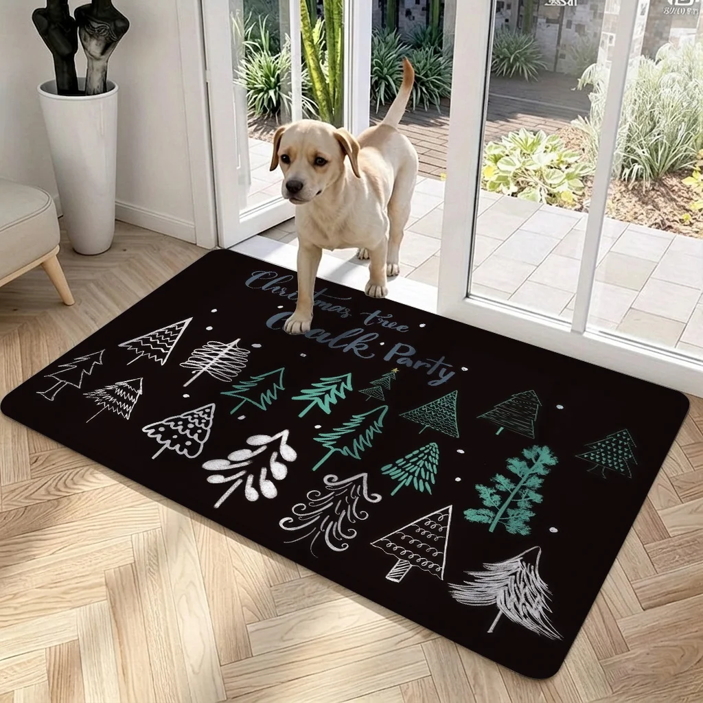 1pc Hand-Painted Suitable for Christmas Tree Themed Rug- Soft Skin-Friendly Flannel Floor Mat with Suitable for For- Entryway, Machine Washable Suitable for for