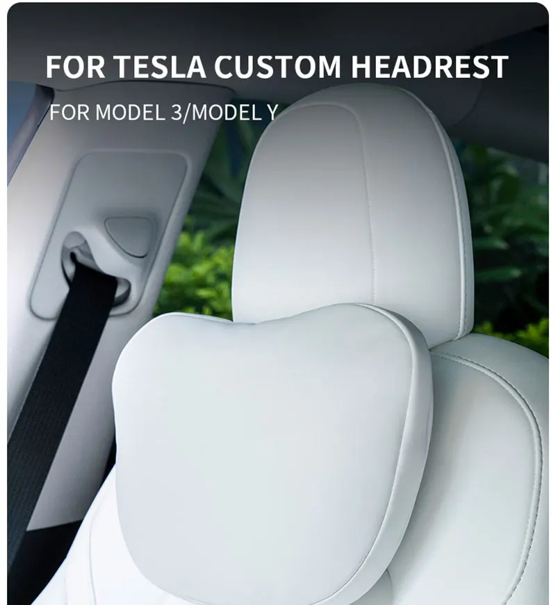 Für Tesla Model 3/Y Juniper 2019-2025 Autositz-Kopfstützenkissen Fumbar Nackenstützkissen Hochwertiges Leder Auto-Zubehör – Detail 1