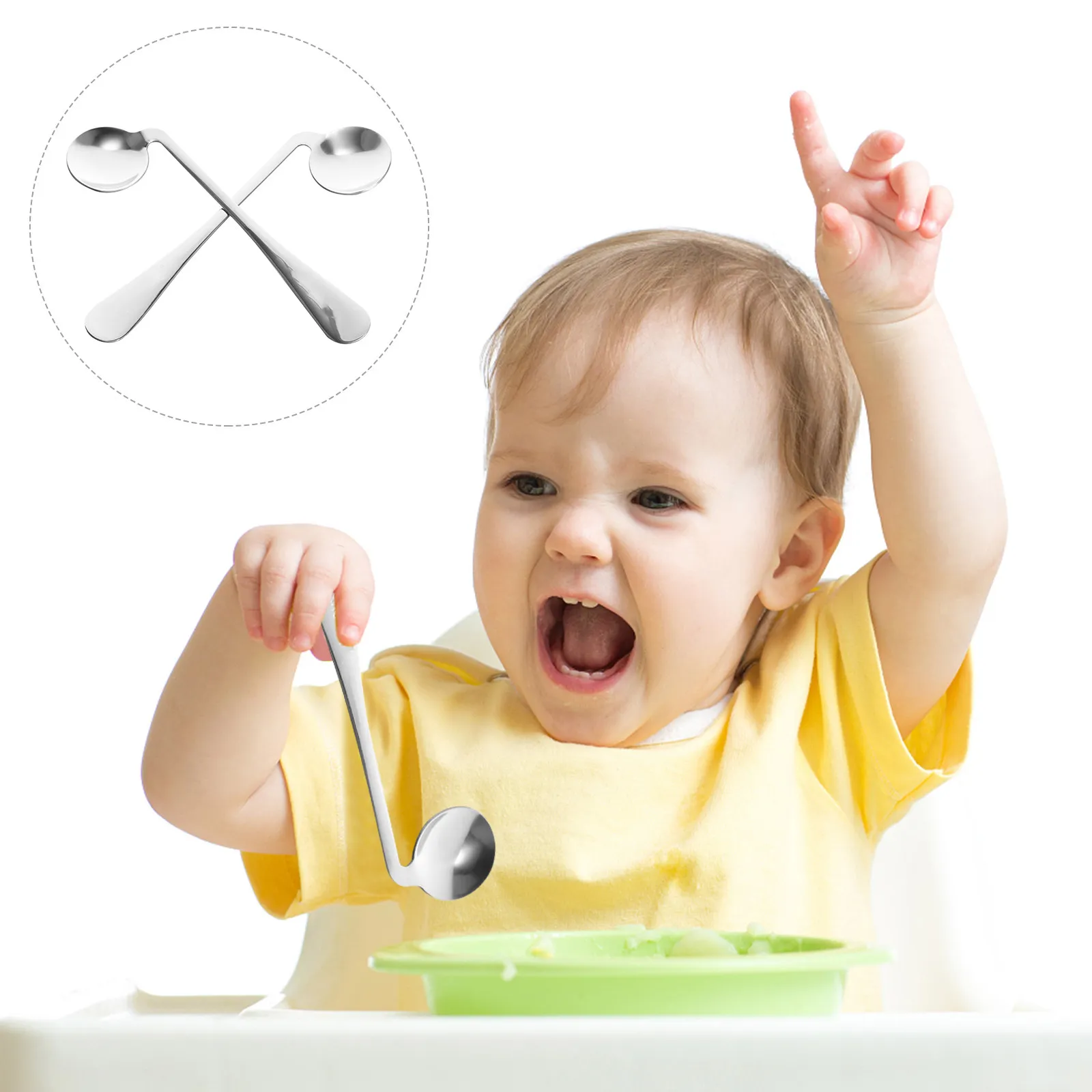 

2Pcs Baby Elder Feeding Spoon Stainless Steel Curved Design Soft Tip Safe for Newborns Toddlers Sick Elders Home Hospital Travel