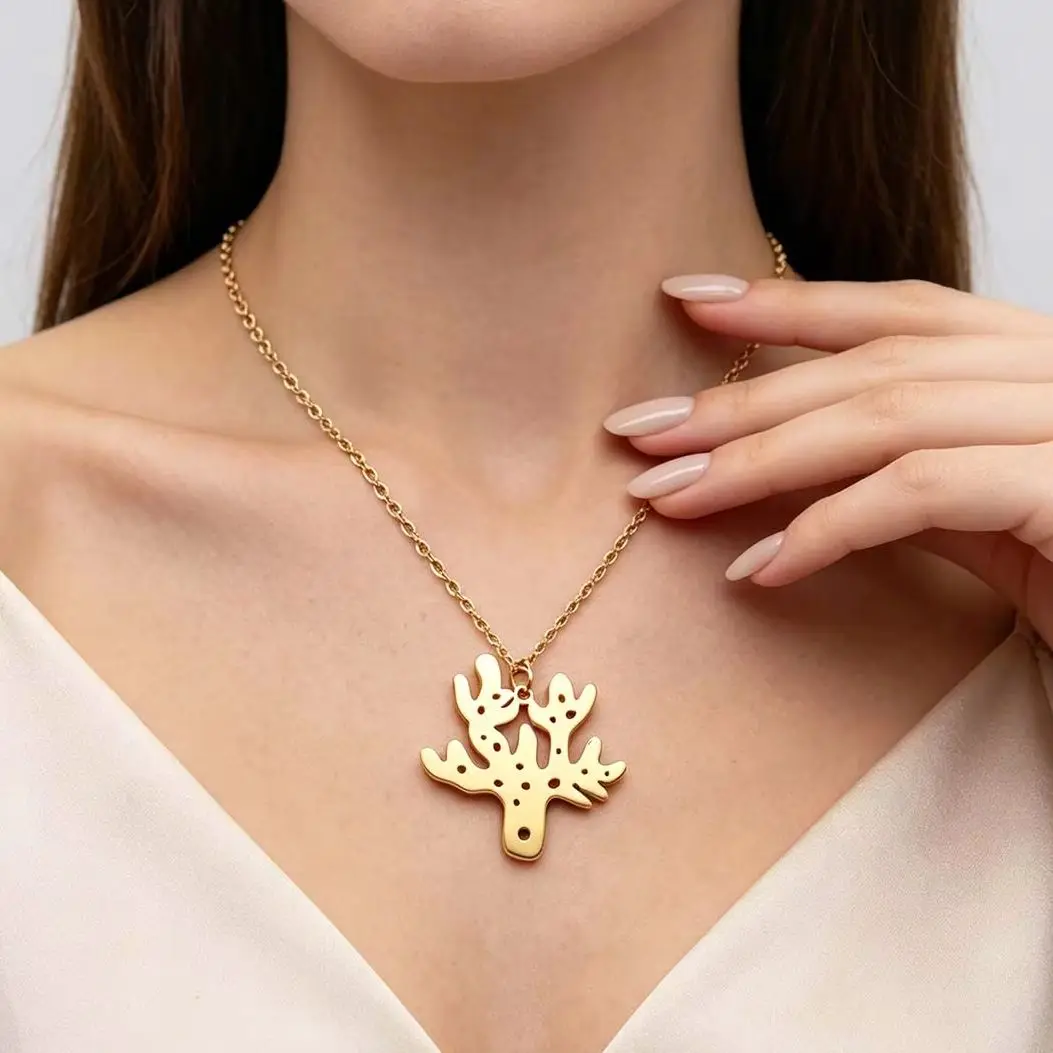 Todorova Stainless Steel Sea Coral Necklace Nature Ocean Style Clavicle Chain Fashionable Casual Style
