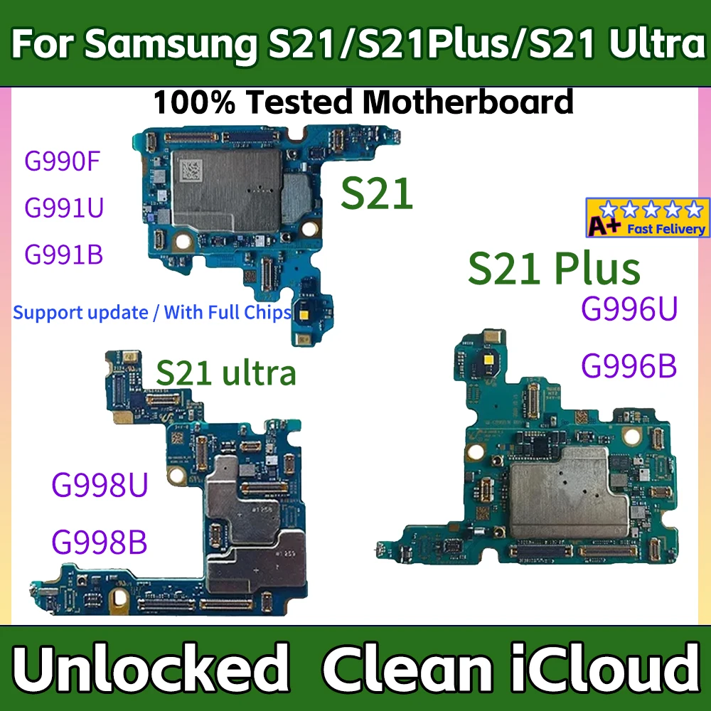 EU USA Version Unlocked For Samsung Galaxy S21-G990F G991B/U S21 Plus G996B G996U S21 Ultra G998B G998U Motherboard Full Chips