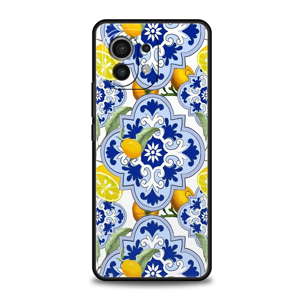 Mediterranean Lemon Phone Case For Xiaomi 13 12 11 Lite 12T 11T 10T 9T Mi Poco X5 M4 M3 X4 X3 Pro F5 F4 F3 GT 5G Black Cover