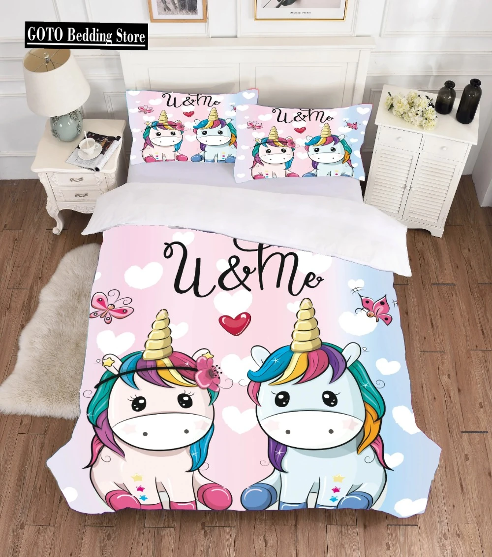 Bed Linens Cute Cartoon Comforter Bedding Sets Duvet Cover+pillocases 3D Print Unicorn Bedding Set 140x210 Single Double Size