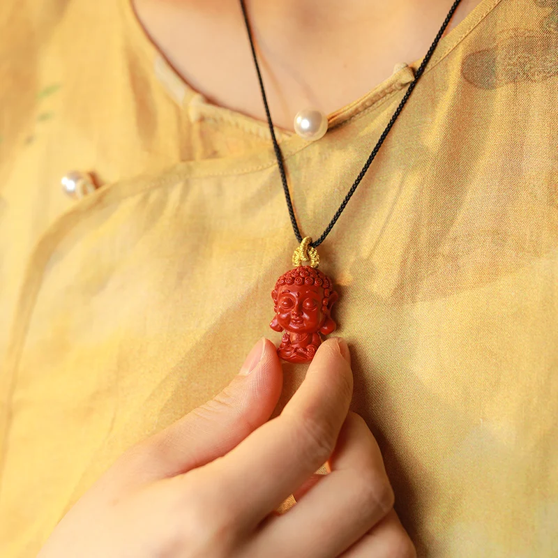 Natural Cinnabar Benmingfo Guangdong Pendant Female Benmingfo Zodiac Guardian Red Sand Necklace Handmate