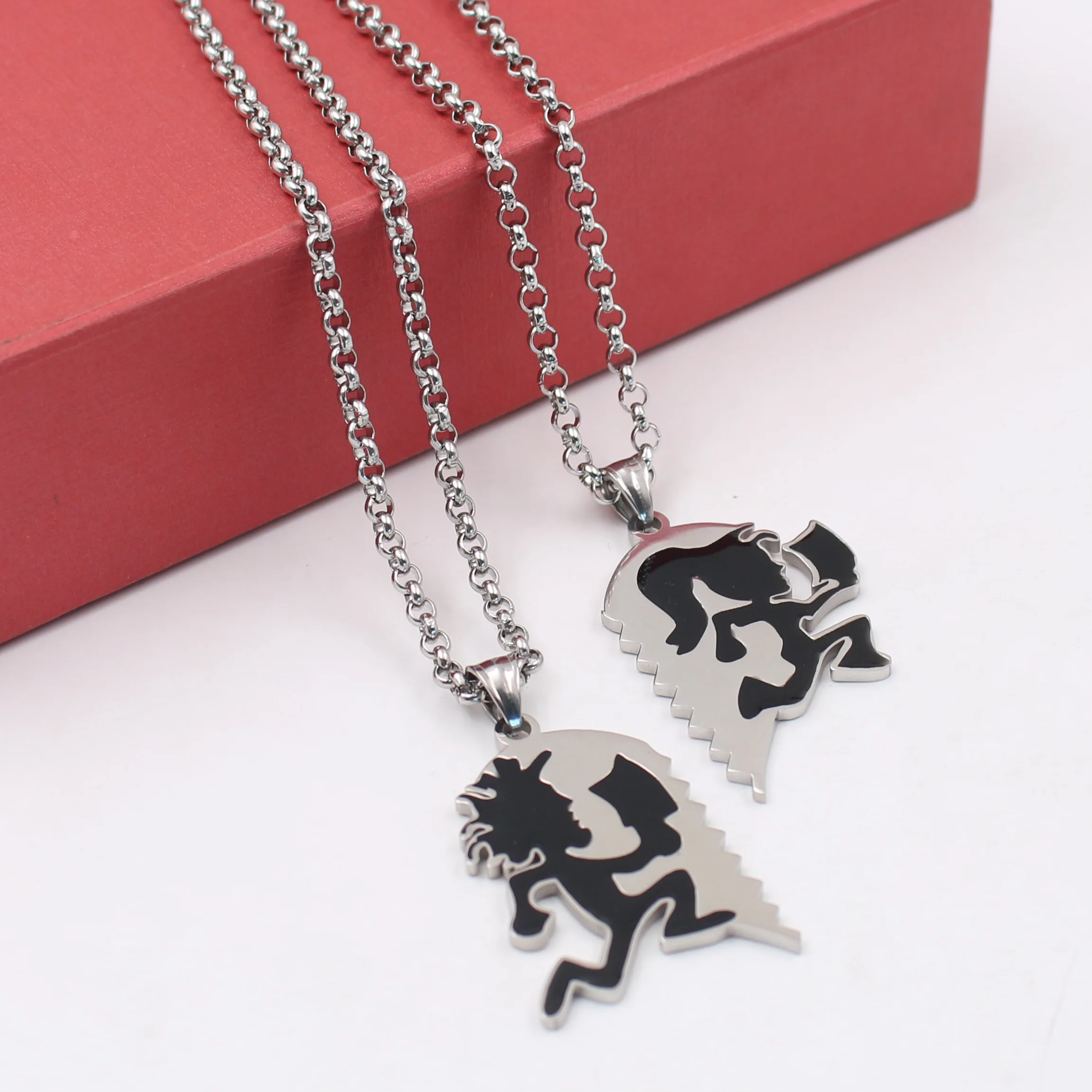 

Hatchetman Charm Black Stainless Steel ICP Crazy Clown Heart Hatchet Man Women Pendant Couple Necklace Chain 4MM30''