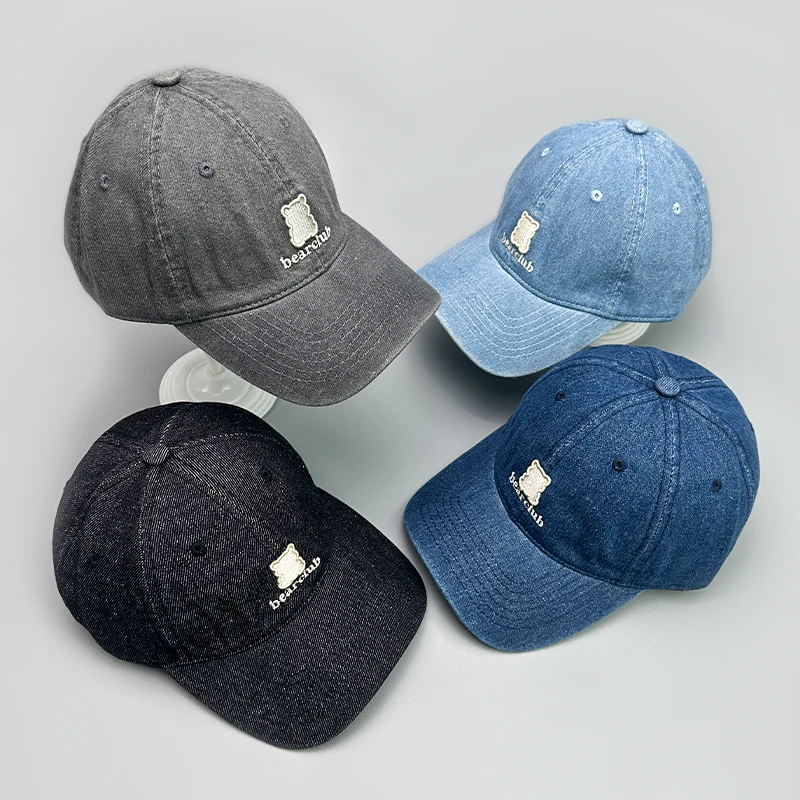 

Cartoon Korean Little Bear Embroidery Baseball Hats New Men Woman Cute Sunshade Breathable Denim Versatile Fashion Snapback Caps