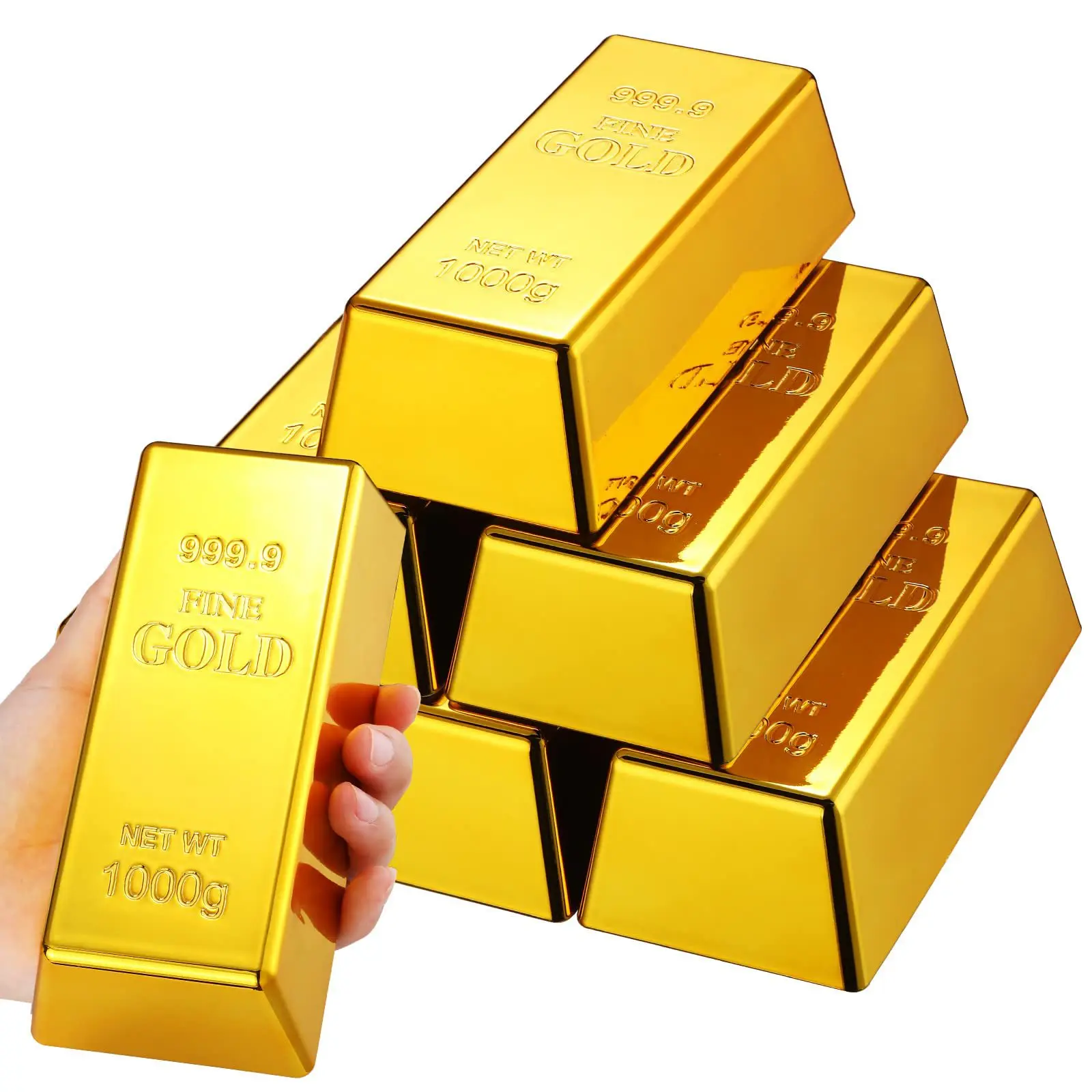 1/3/6Pcs Plastic Fake Gold Bullion Simulated Golden Brick Fake Glittering Gold Bar Paperweight Door Stop Movie Prop Novelty Gift