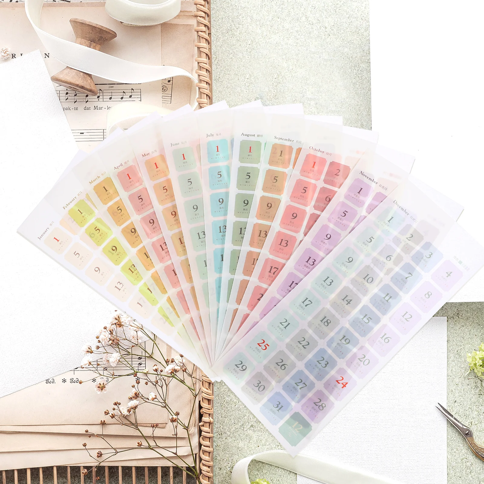 

12 Sheets Bright Color Planner Accessories Multi-Functional Index Stickers for Notebook Organization and Quick Reference