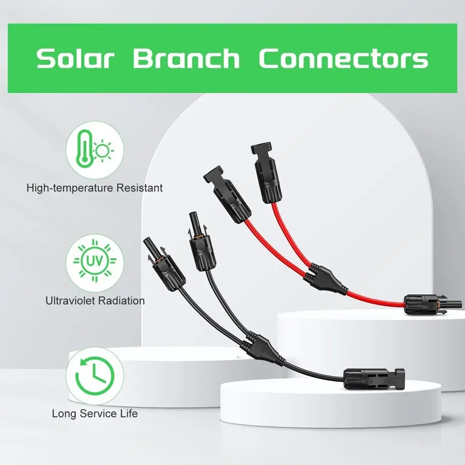 

Conectores de energia solar, adaptador paralelo em par, painel solar, 30A, cabo Y-Branch, 1 x M, FF, 1 x F mm, preto, vermelho