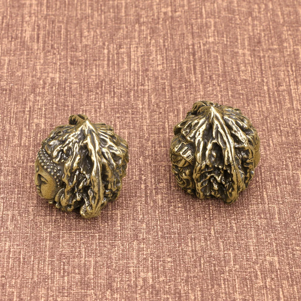 Imitation Antique Brass Solid Walnut Hand Piece Buddha Handicraft Collection Micro Bronze Carving Pieces A Pair of Gifts