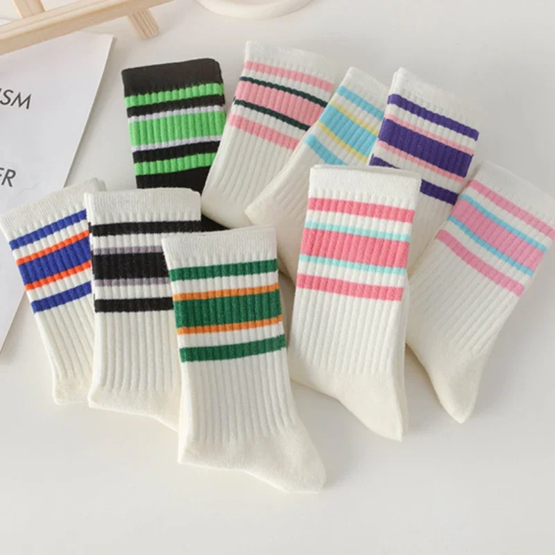 New Color Blocking Striped Cotton Sports Socks Men Women Fitness Running Cycling Basketball Socks Student Couple Casual Socks