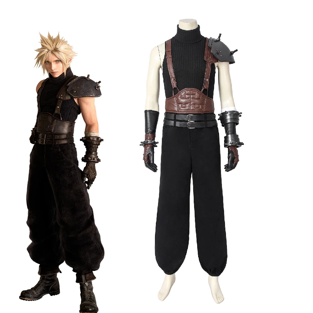 

FF7 Cloud Strife Cosplay Final Fantasy VII Costume Adult Men Black Uniform Full Set Halloween Carnival Party Battle Suit