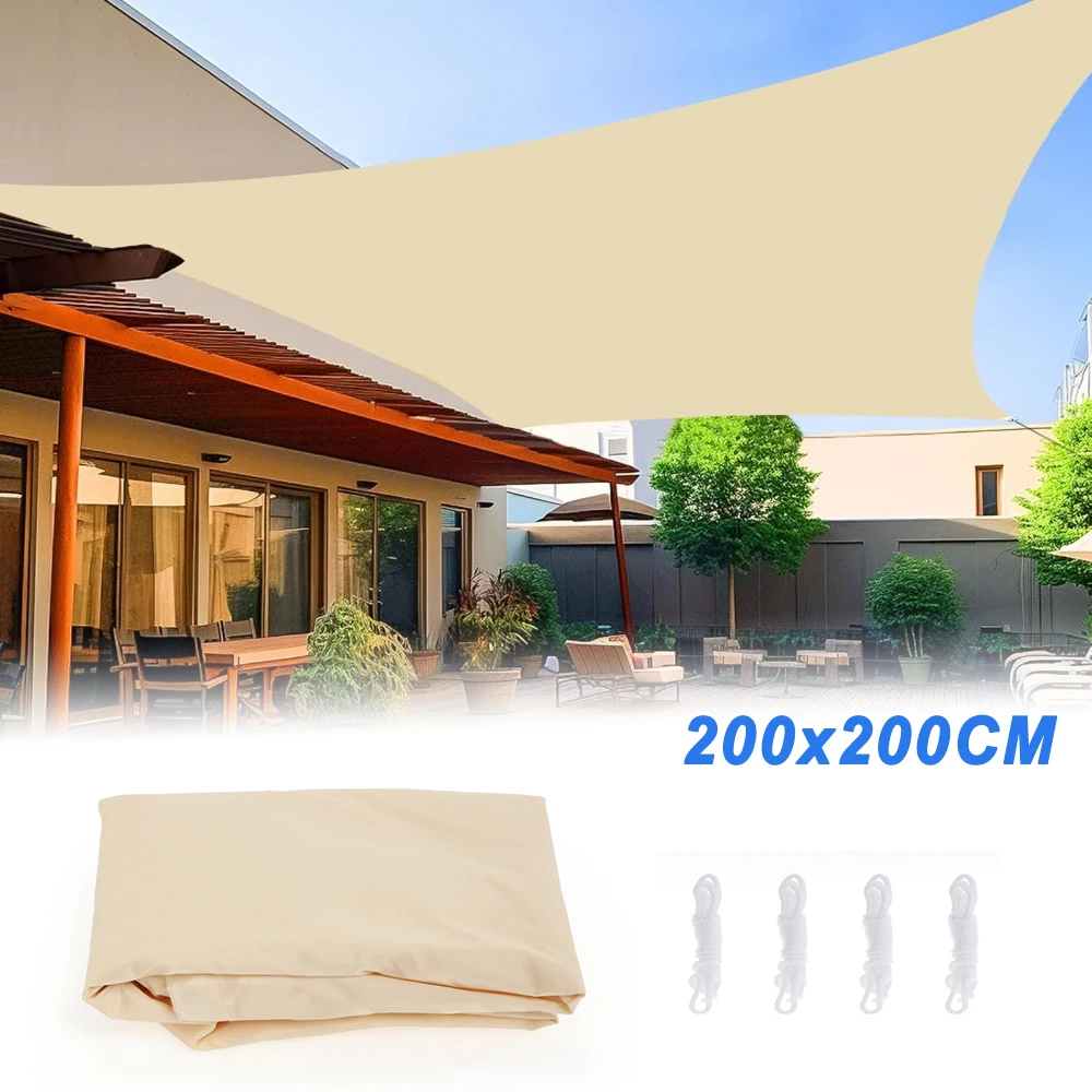 200x200cm Outdoor Awning 95% UV Block Breathable Canopy Waterproof Sunshade with 4 D-rings & Ropes for Garden Pool Patio