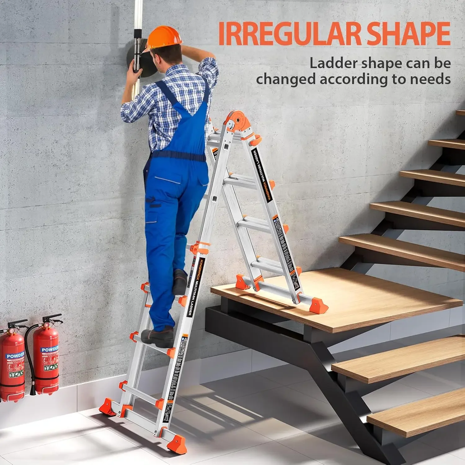 Ladder, A Frame 4 Step Extension Ladder, 11.4 Ft Anti-Slip Multi Position Ladder with Stabilizer Bar, 330 lbs Security Load Tele