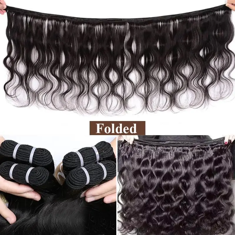 Onda do corpo feixes de cabelo humano 100% cabelo humano 20 20 20 Polegada onda de água brasileira feixes de cabelo cru 16a preto feminino e cabelo do bebê