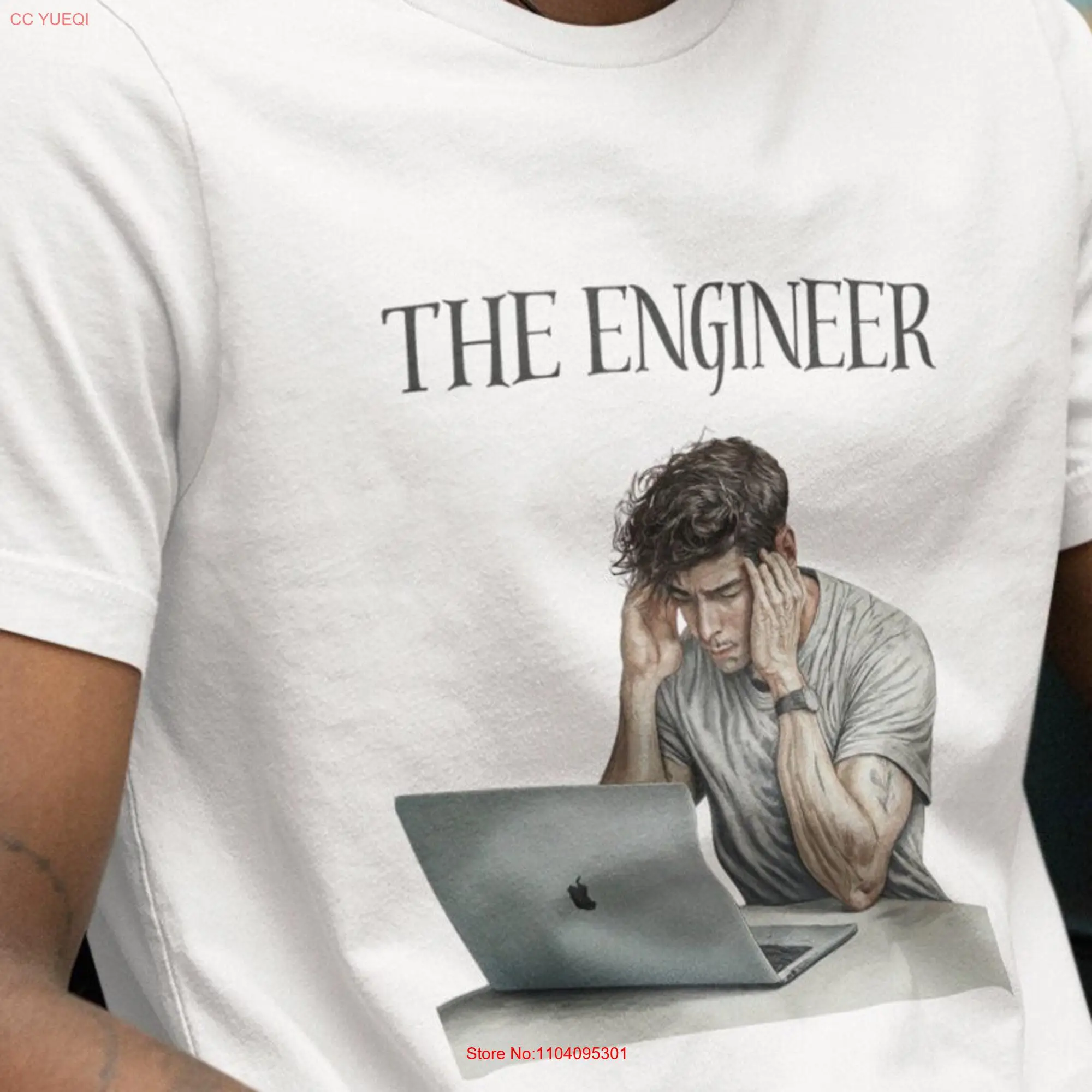 The Engineer T Shirt Office Chronicles Guy Suffering in Front of a Laptop long or short sleeves