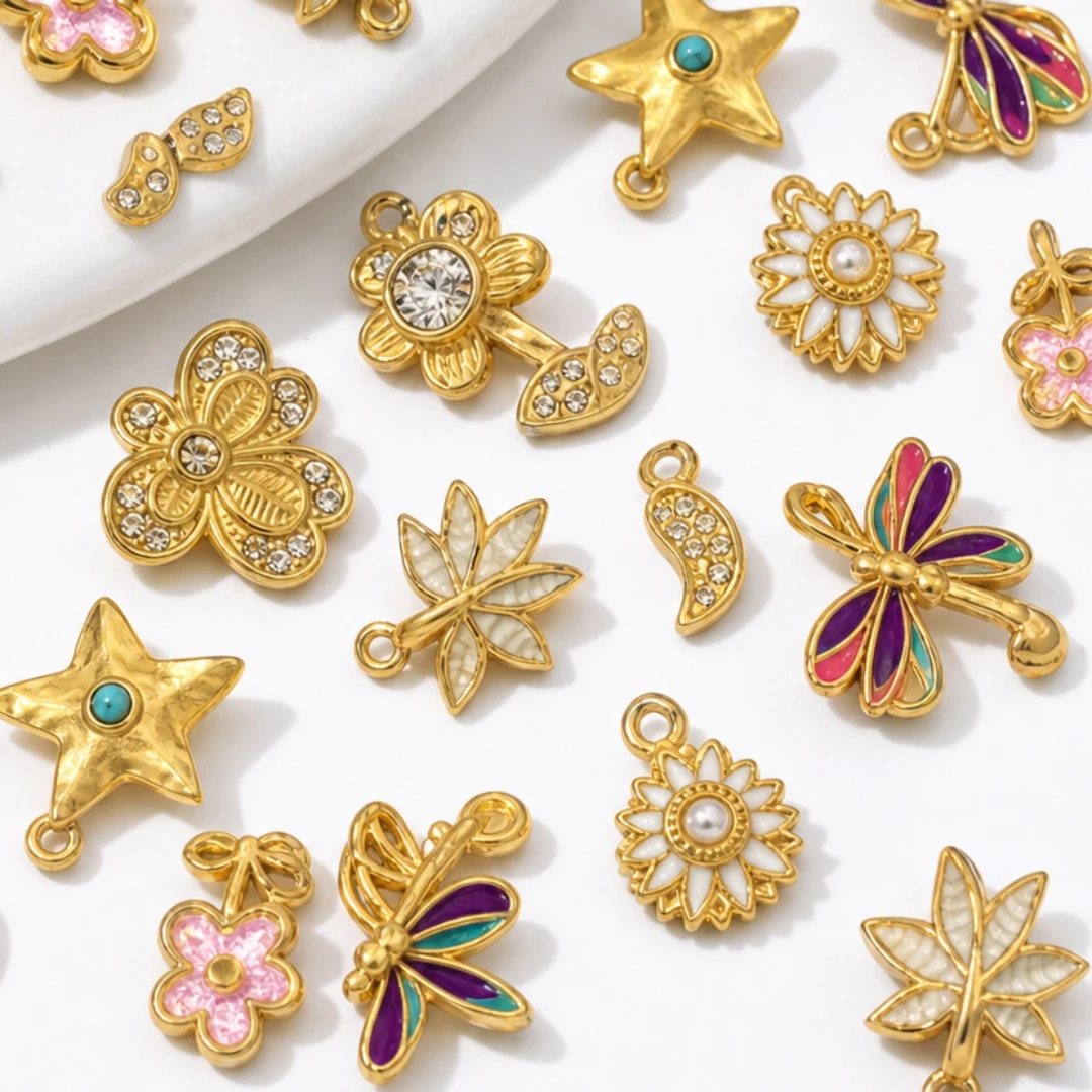 2pcs Stainless Steel Flower Charms for Jewelry Making Wholesale Assorted Enamel Earring Charms for DIY Necklace Bracelet Craft