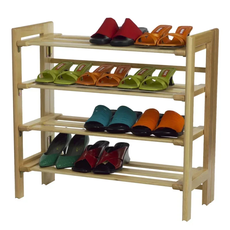 Wood Clifford 4-Tier Foldable Shoe Rack, Stackable, Natural Finish   shelves  sponge holder  shelf  kitchen storage