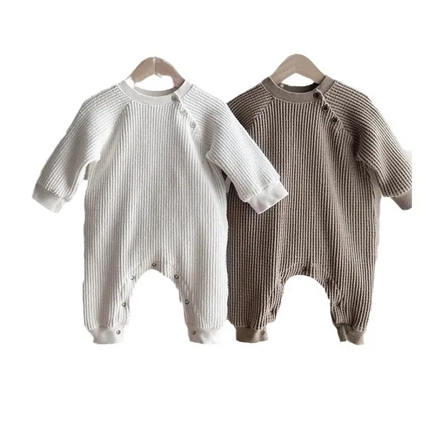 Wiosna 2026 Nowy Kombinezon Niemowlęcy z Długim Rękawem, Jednolity Kolor, Chłopięcy/Dziewczęcy, Casualowy Kombinezon Waflowy, Bawełniany, Luźny Strój dla Noworodka, Rozmiar 0-24M