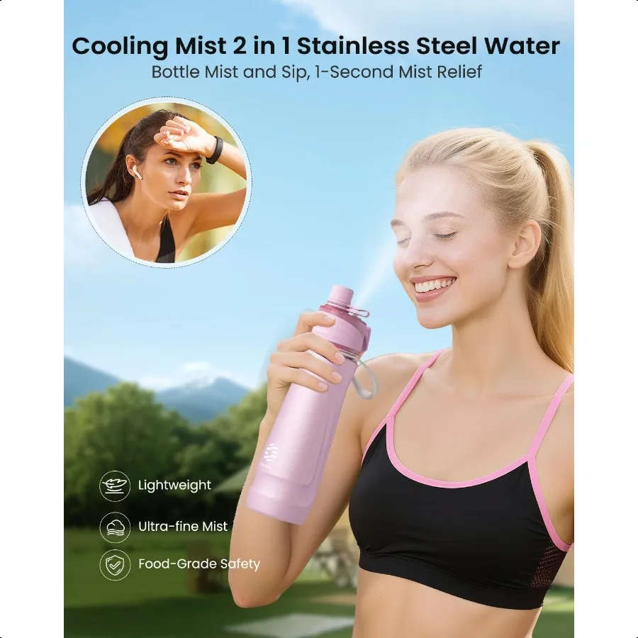 زجاجة مياه رياضية فولاذية 24 أونصة 2 في 1 وظيفة رشفة الرذاذ كبيرة BPA خالية قابلة لإعادة الاستخدام 100 مانعة للتسرب مع مقبض حمل خفيف الوزن وبسيط #3