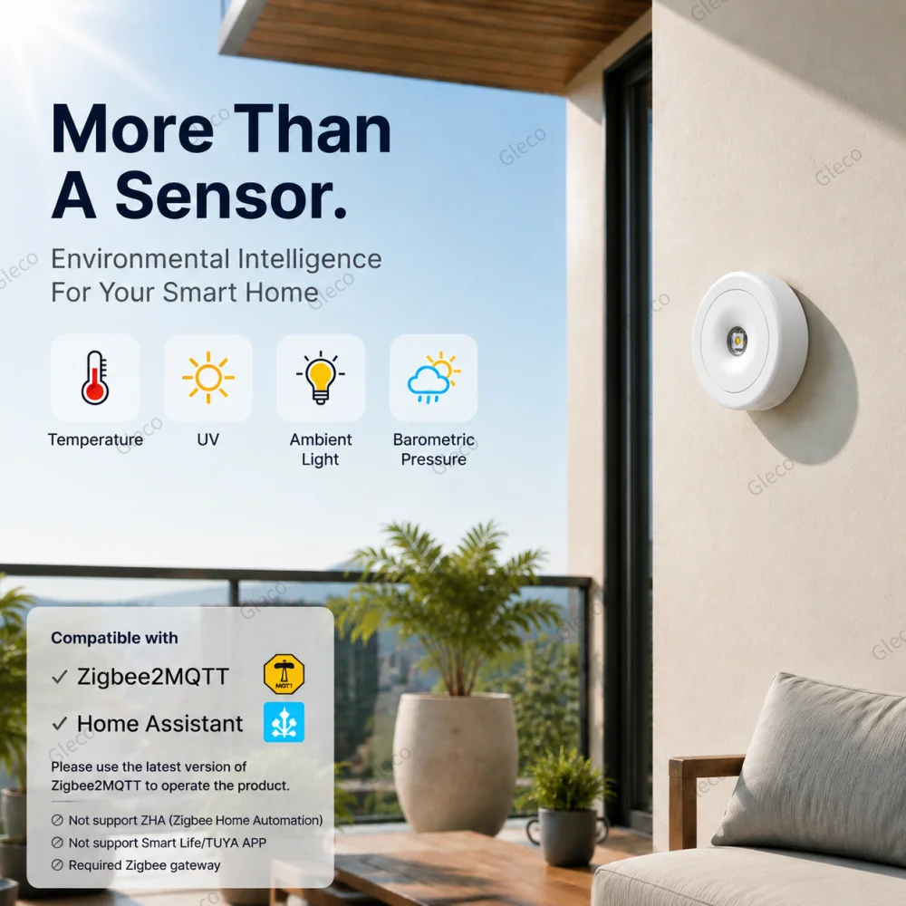 Zigbee Drahtloser Luftdrucksensor UV-Messgerät Barometer Thermometer Lichtdetektor für Smart Home Assistant 2MQTT Wettermonitor – Detail 1