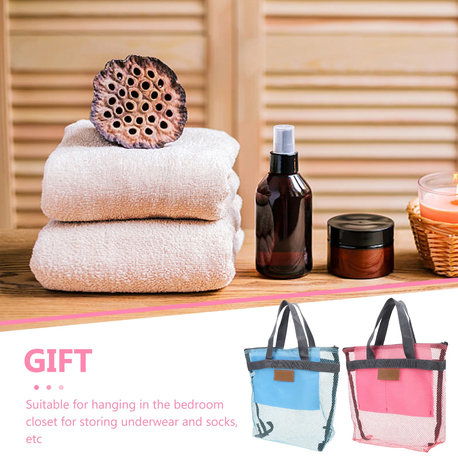 

2Pcs Bathroom Mesh Shower Bags Portable Hanging Tote Bags Mesh Toiletry Organizers for Beach Travel Gym Outdoor Use