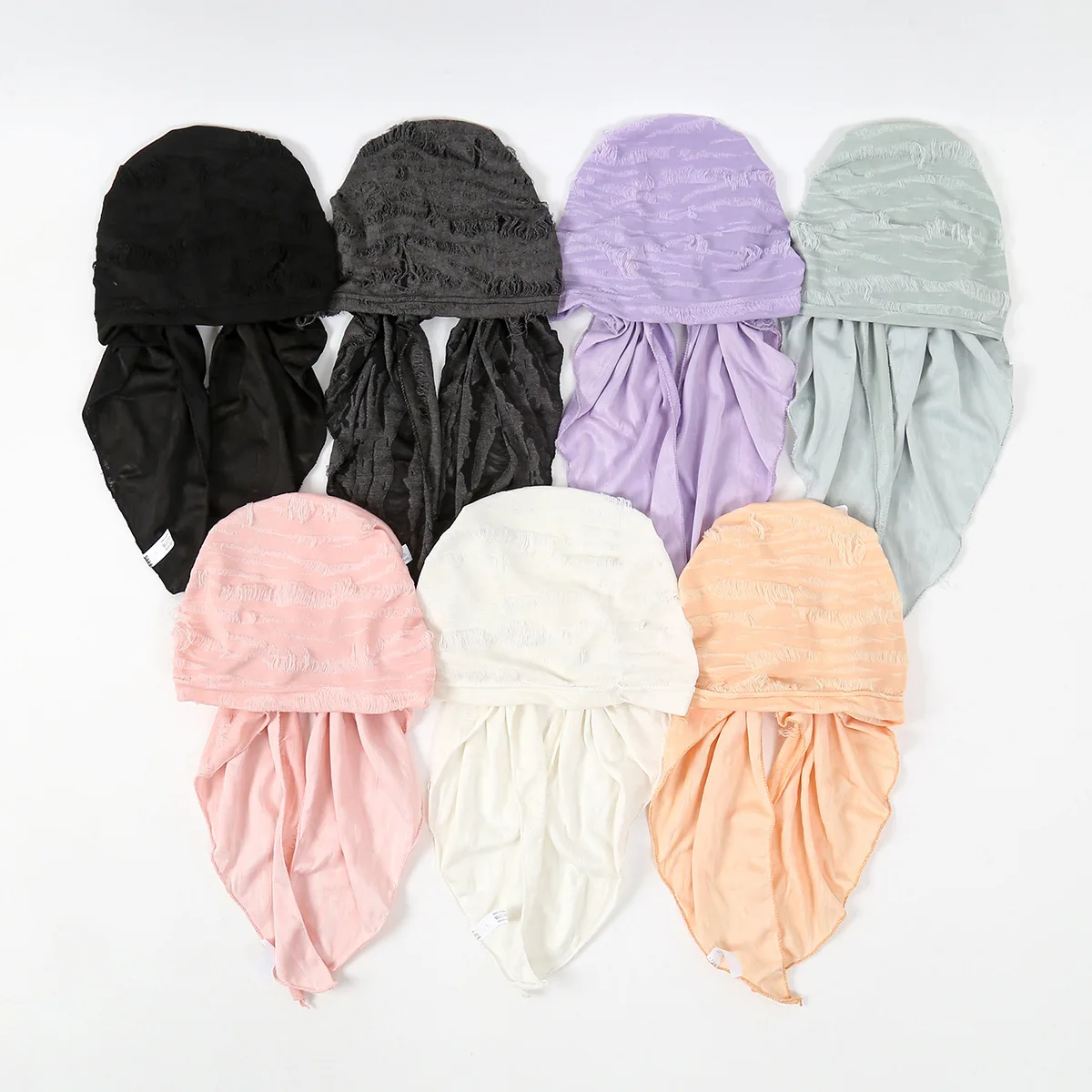 Muslim Fashion Hijab Turban Hats Solid Color Long Tail Head Wraps Elastic Hijab Hats Breathable Chemo Cap For Women Girls