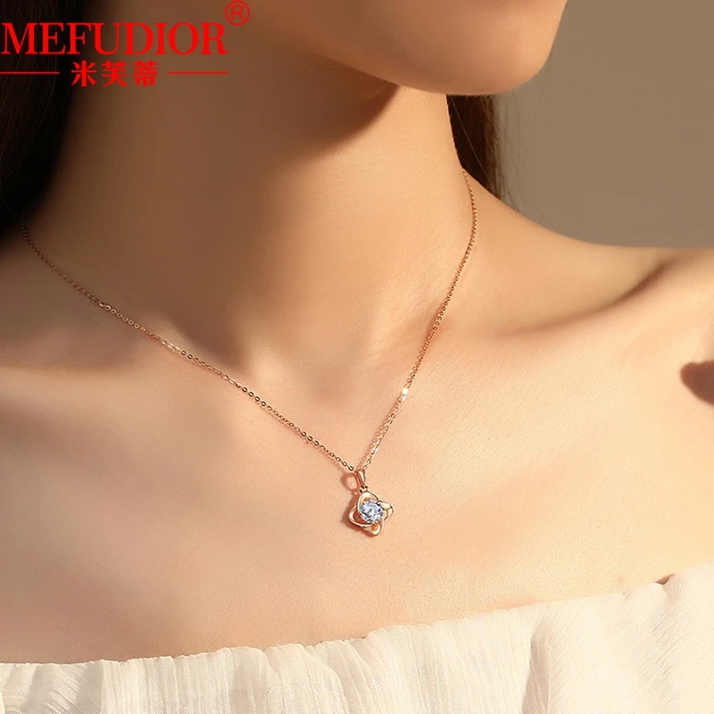 18kRose Gold Four Leaf Clover Necklace 0.8ct Moissanite Diamond Pendant for Women Girls Fashion Lucky Choker Jewelry Gift