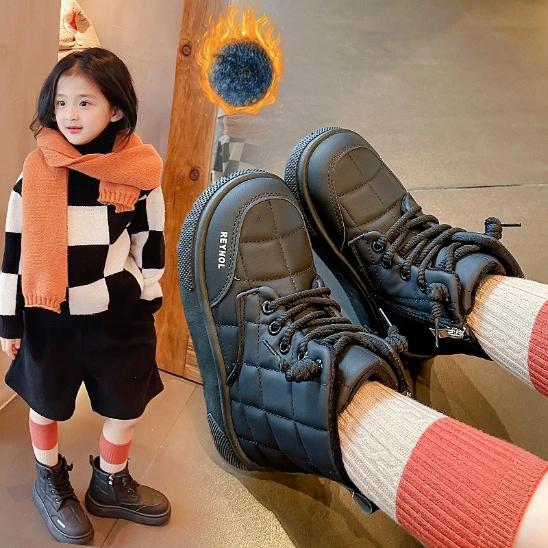 Children's Cotton Boots 3-18 Years Old Khaki Padded Thickened Boys Girls Cotton Shoes Fashion Versatile Soft Kids Short Boots