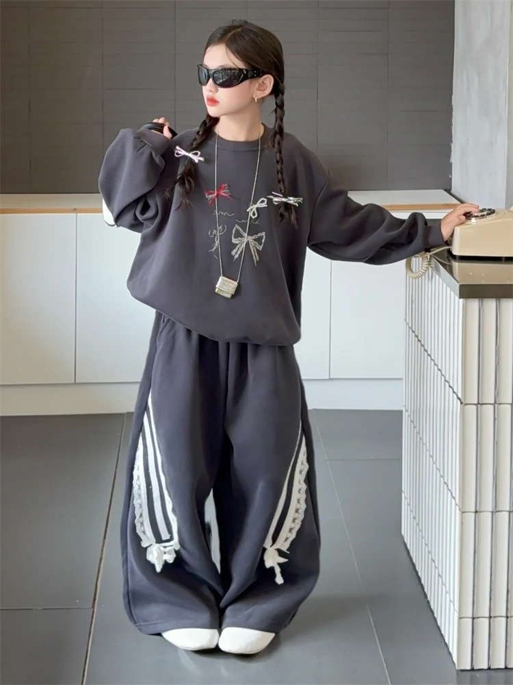 

Girls Casual Faionable Two-Piece Set Autumn Clothes Wide Leg Pants Sweatirt Korean Sle Children's Clothing Spring Autumn