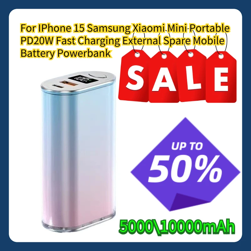 

For IPhone 15 Samsung Xiaomi 5000\10000mAh Mini Portable PD20W Fast Charging External Spare Mobile Battery Powerbank