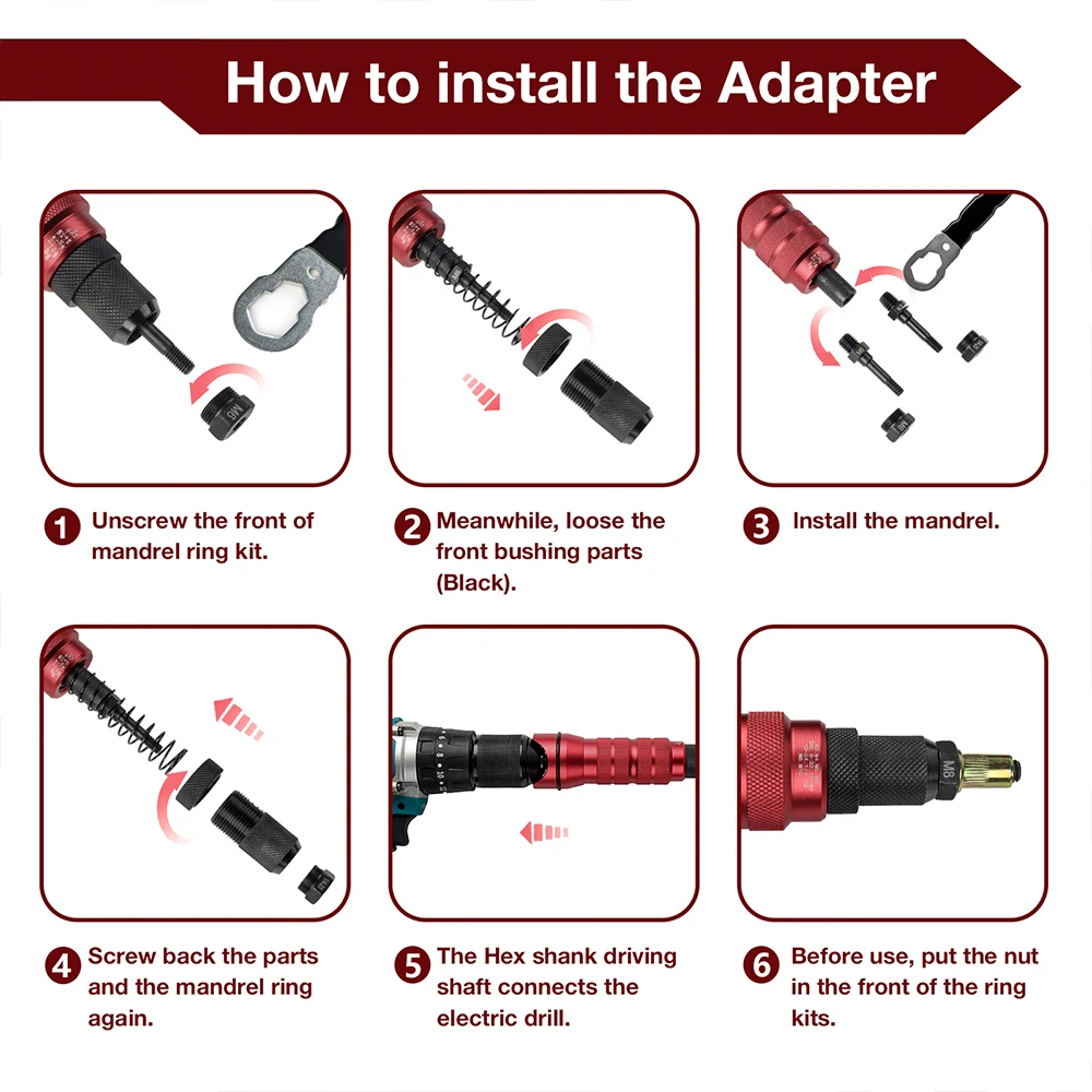 Riveting Machine Home Electric Rivet Nut Gun Adapter Metric M3 M4 M5 M6 M8 M10+Imperial 1/4-20 10-24 10-32 8-32 Riveting Tools