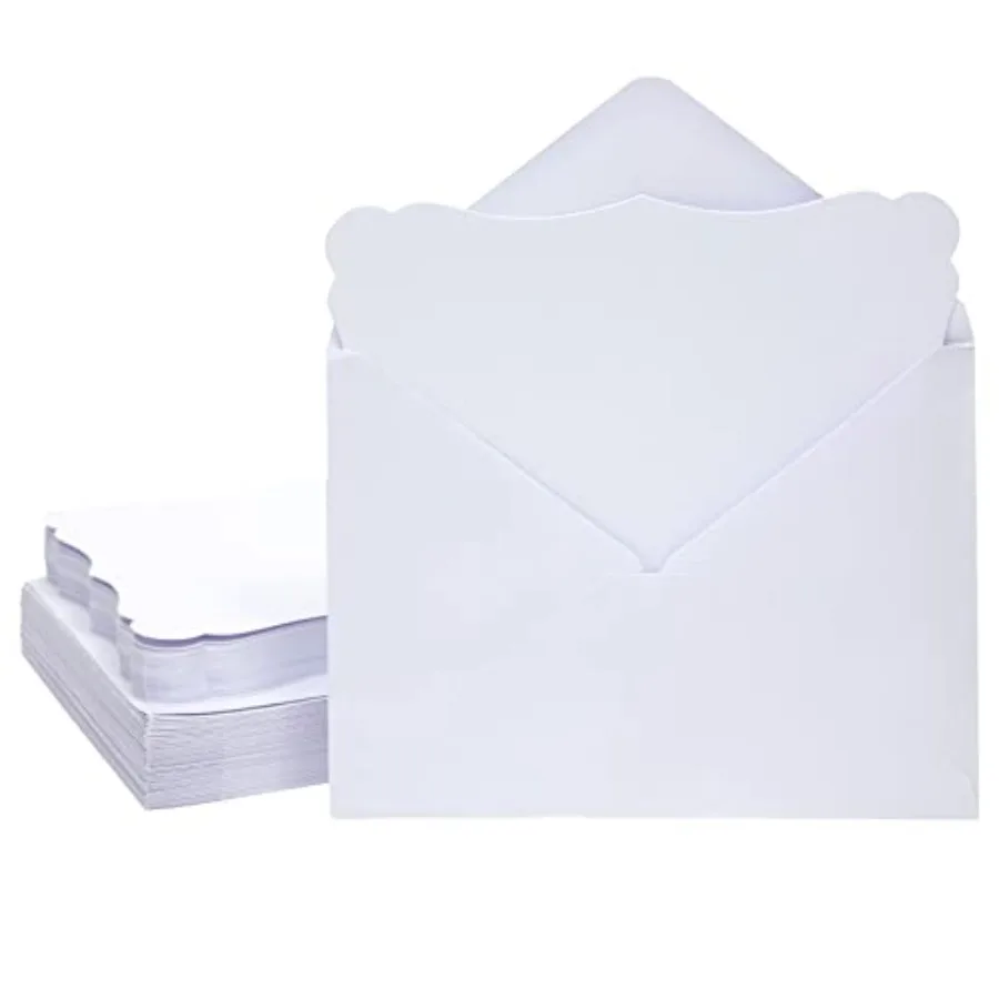 

Blank Scalloped Cards and Envelopes - 5 x 7 In, White, Pack of 50 - Inkjet Printable Wedding and Baby Shower Scalloped Invitati
